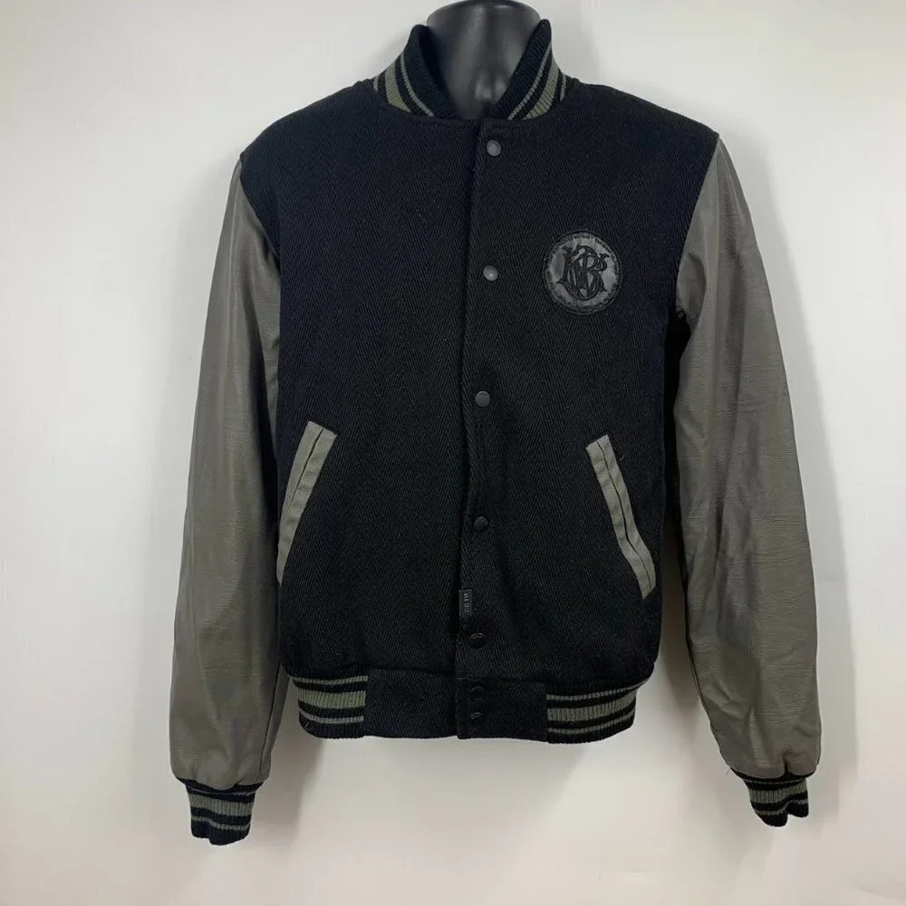 Krew Men's Varsity Classic Long Sleeve Snap Embroidered Logo Jacket‎ Size M